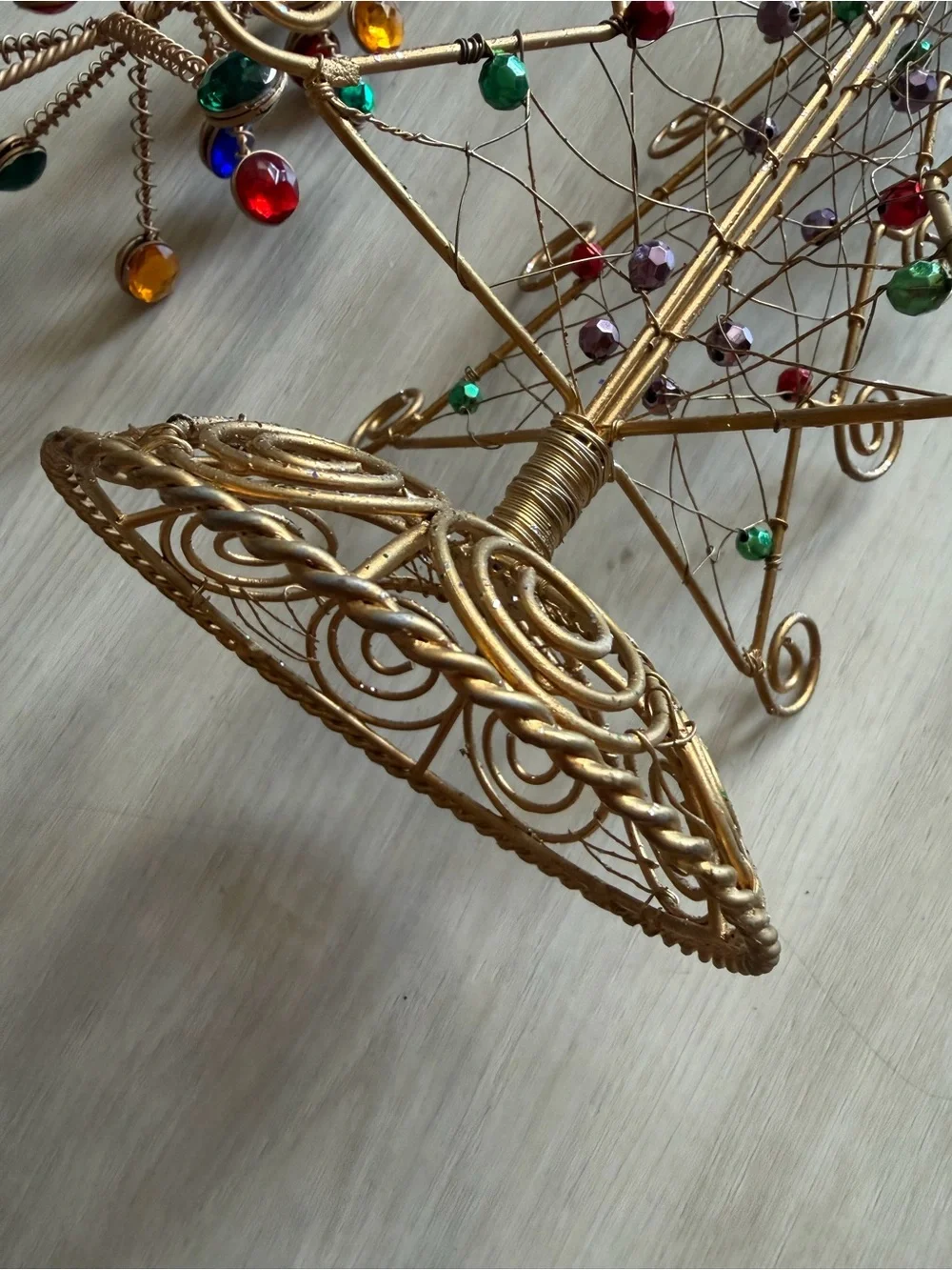 Vintage Metal Spiral Wire Christmas Trees Bead Faux Jewels Table Top Decor